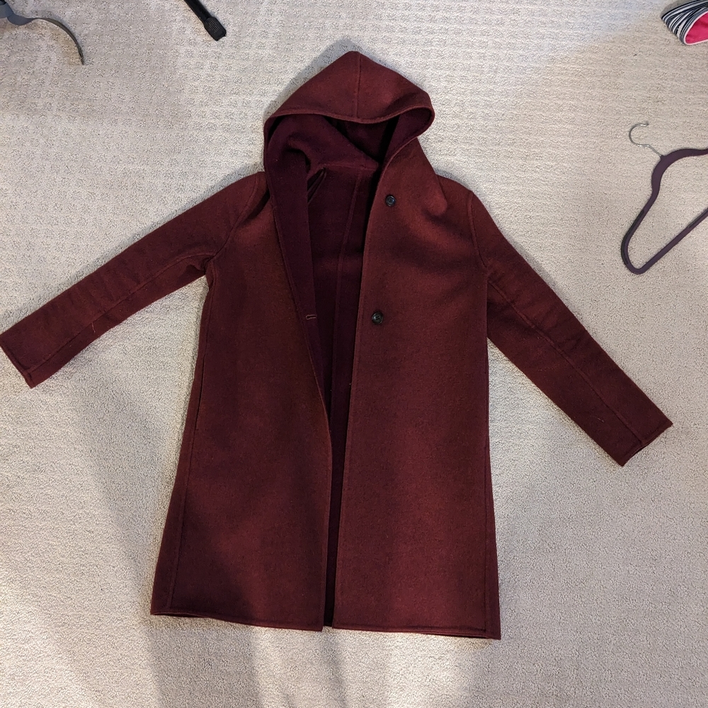 Burgundy/Maroon hooded Uniqlo Coat